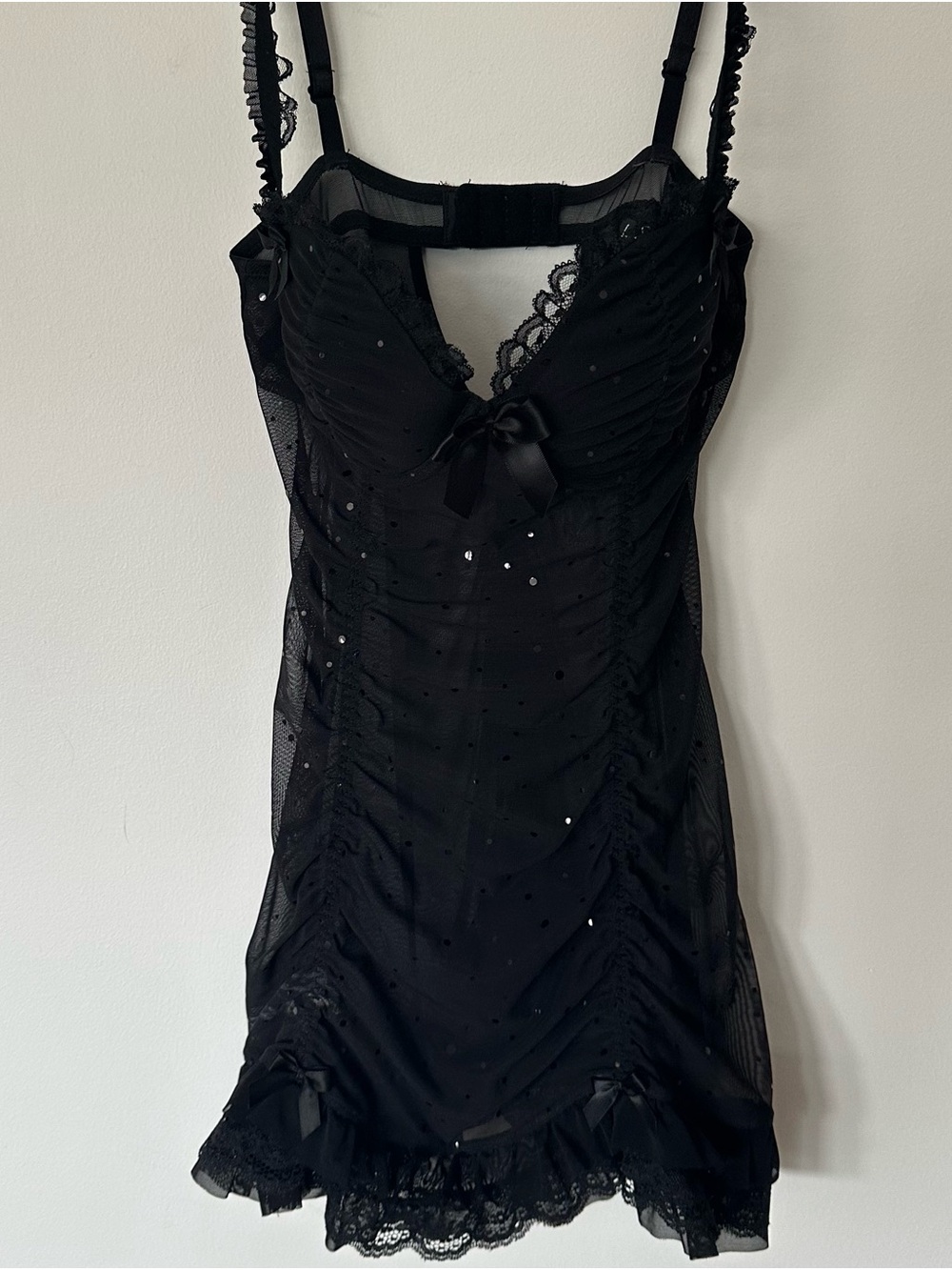 La SENZA Babydoll  Sheer Lace & Sequin Chemise Pushup Bustier Small